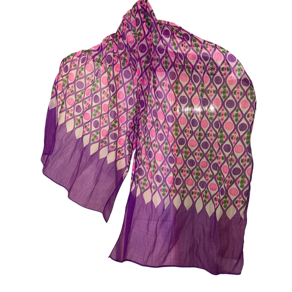 Vintage silk geometric Purple and Pink Patterned Women's Scarf